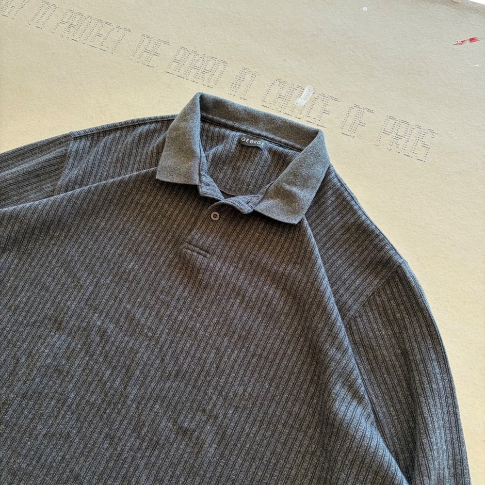Y2K George Ribbed Long Sleeve Polo Shirt